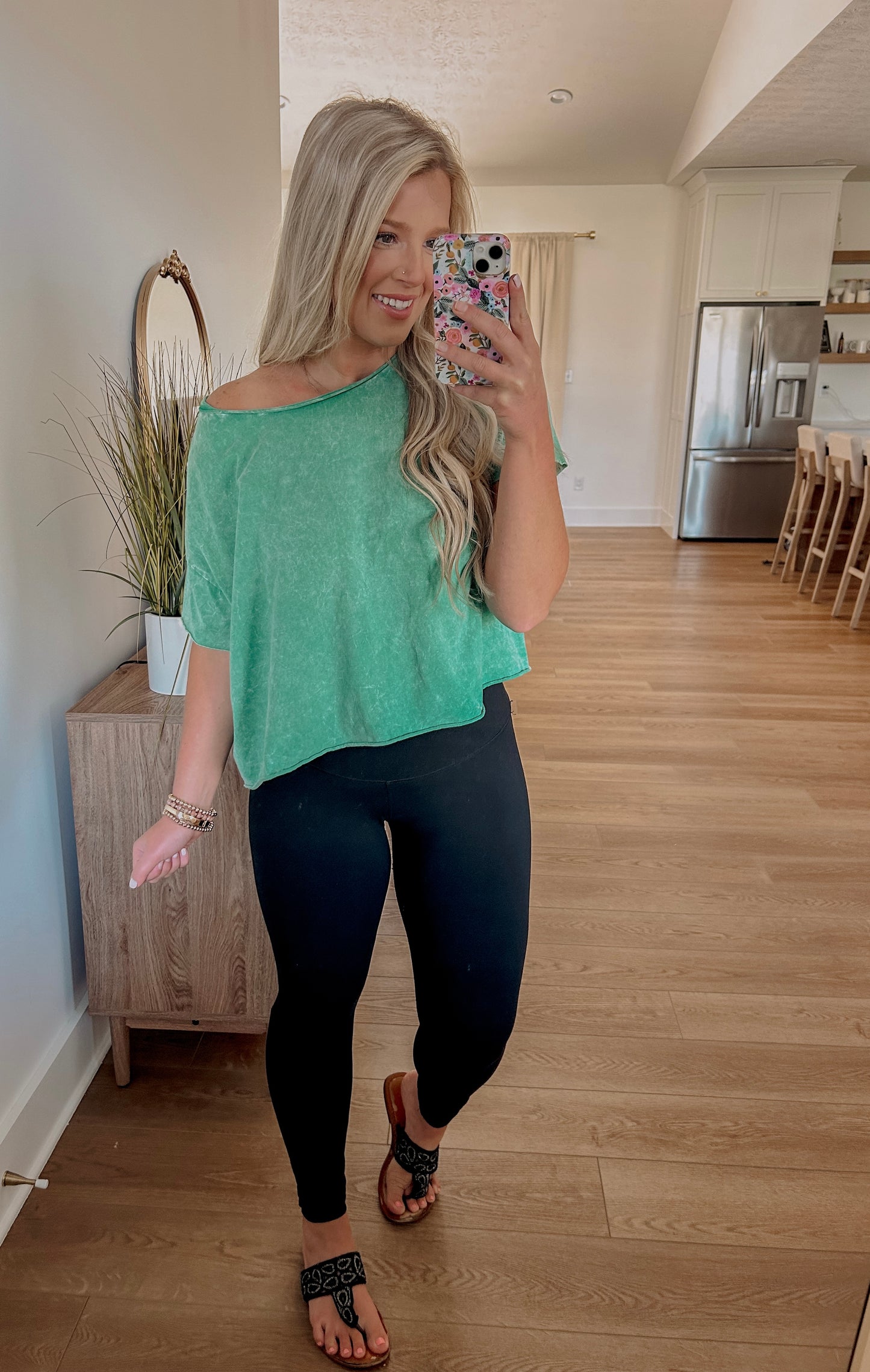 Lucky You Acid Wash Tee - Kelly Green