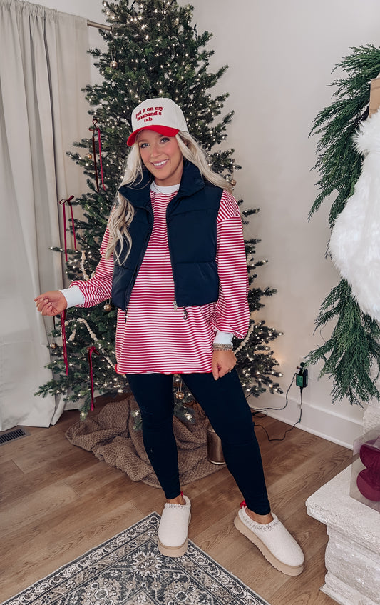 Just Stopping By Striped Pullover - Red