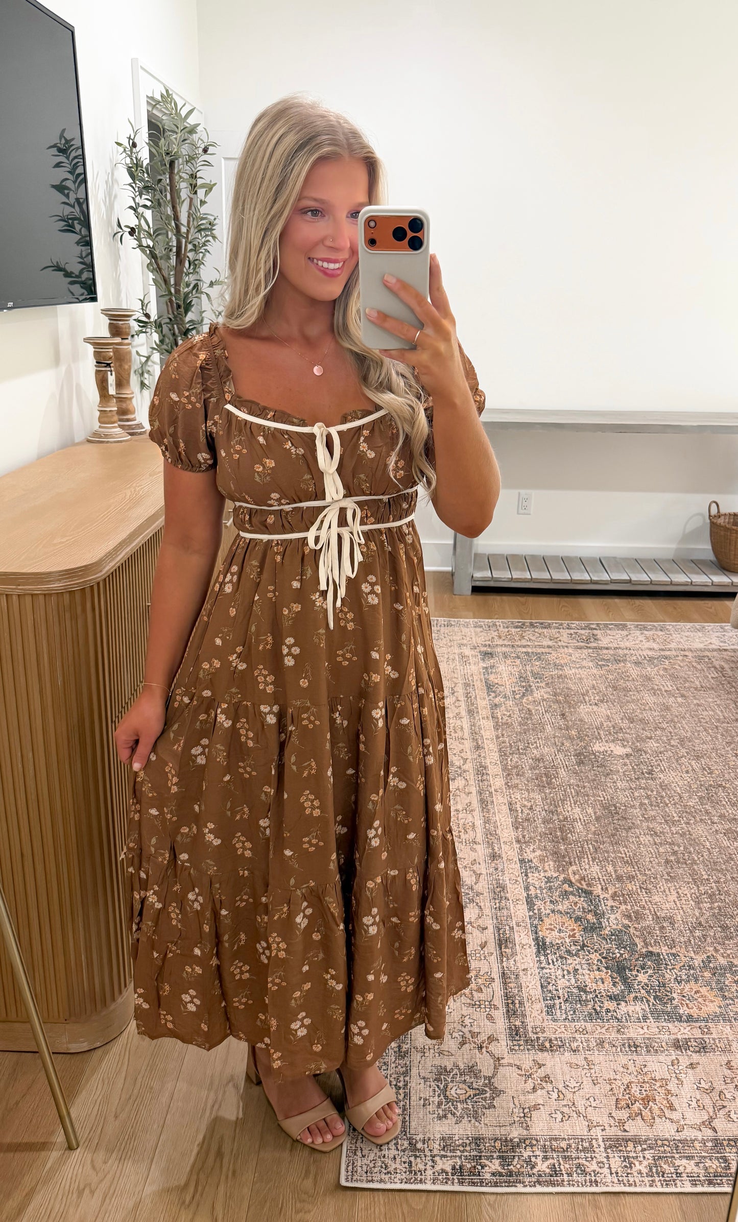 Autumn Blossoms Dress - Brown