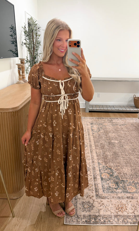 Autumn Blossoms Dress - Brown
