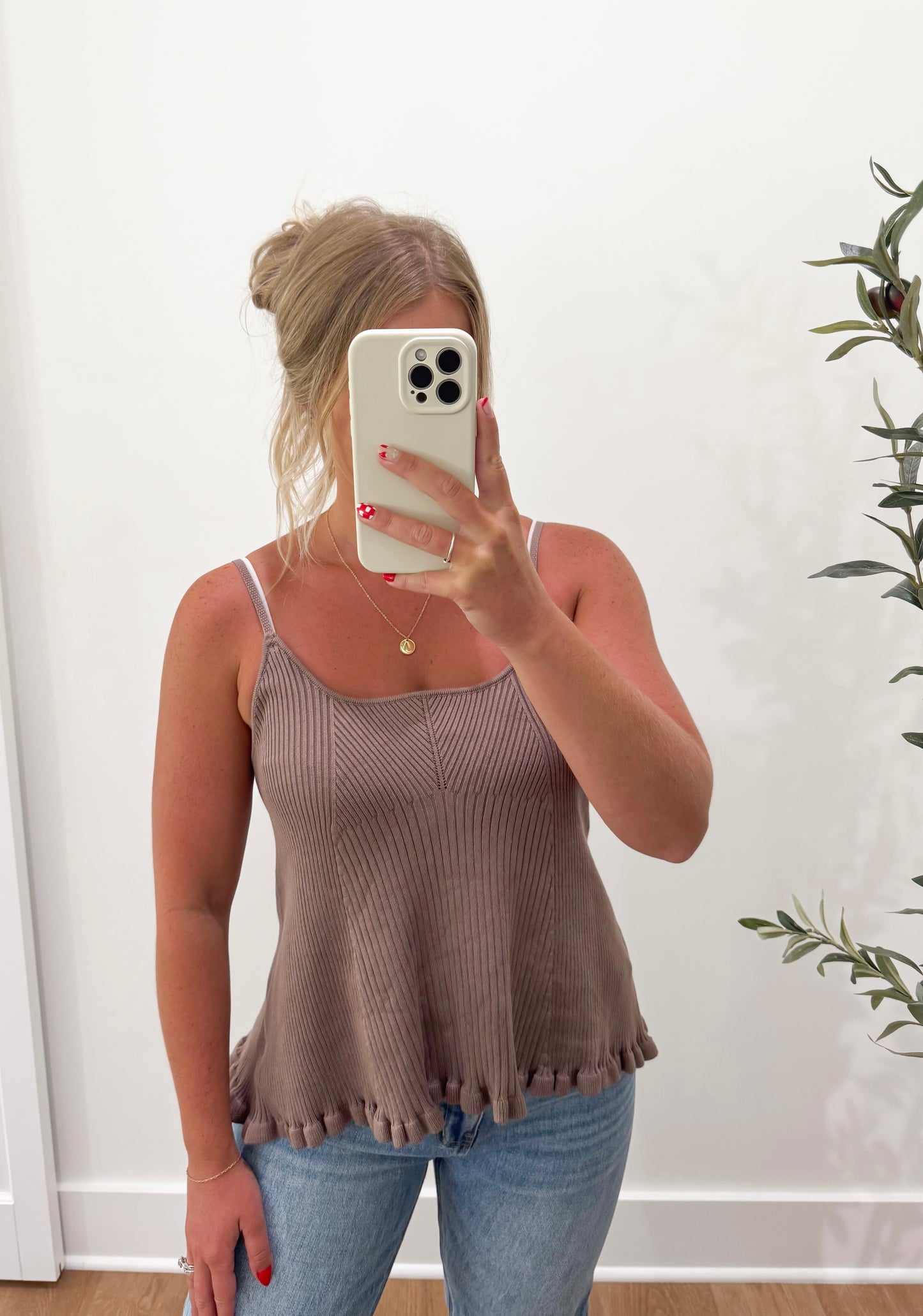 Ruffled Hem Cami - Mushroom