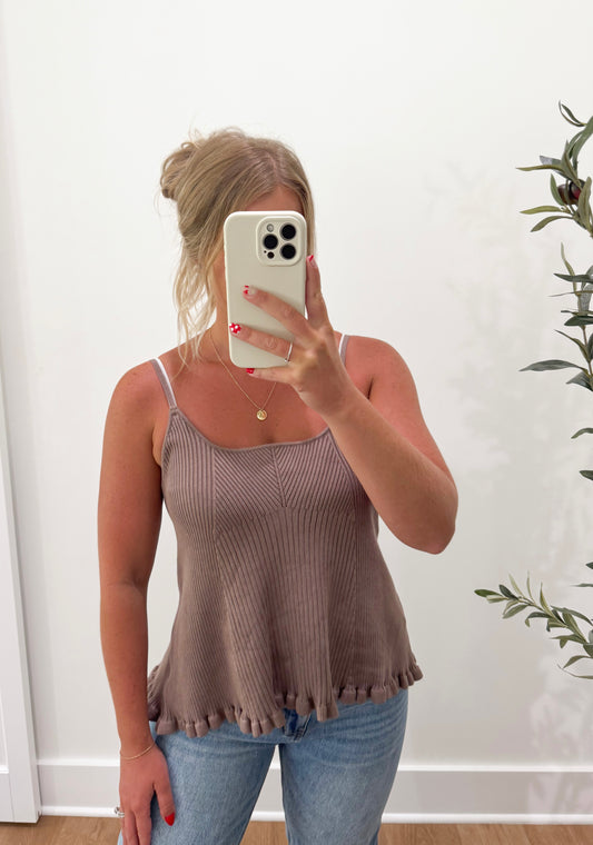 Ruffled Hem Cami - Mushroom