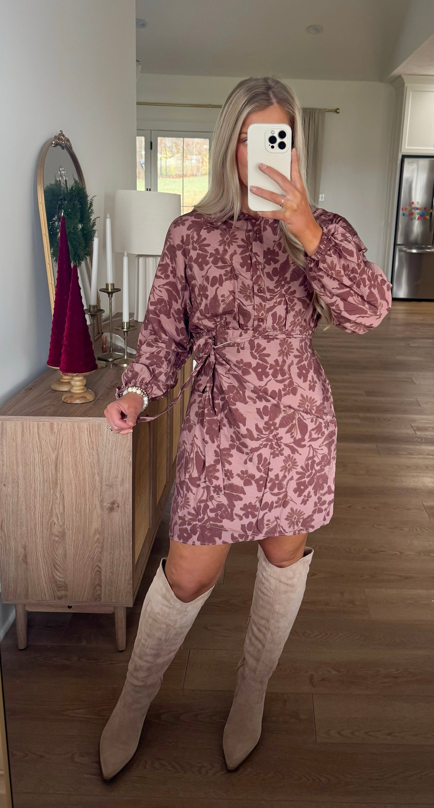 Evening Ember Floral Dress - Brown