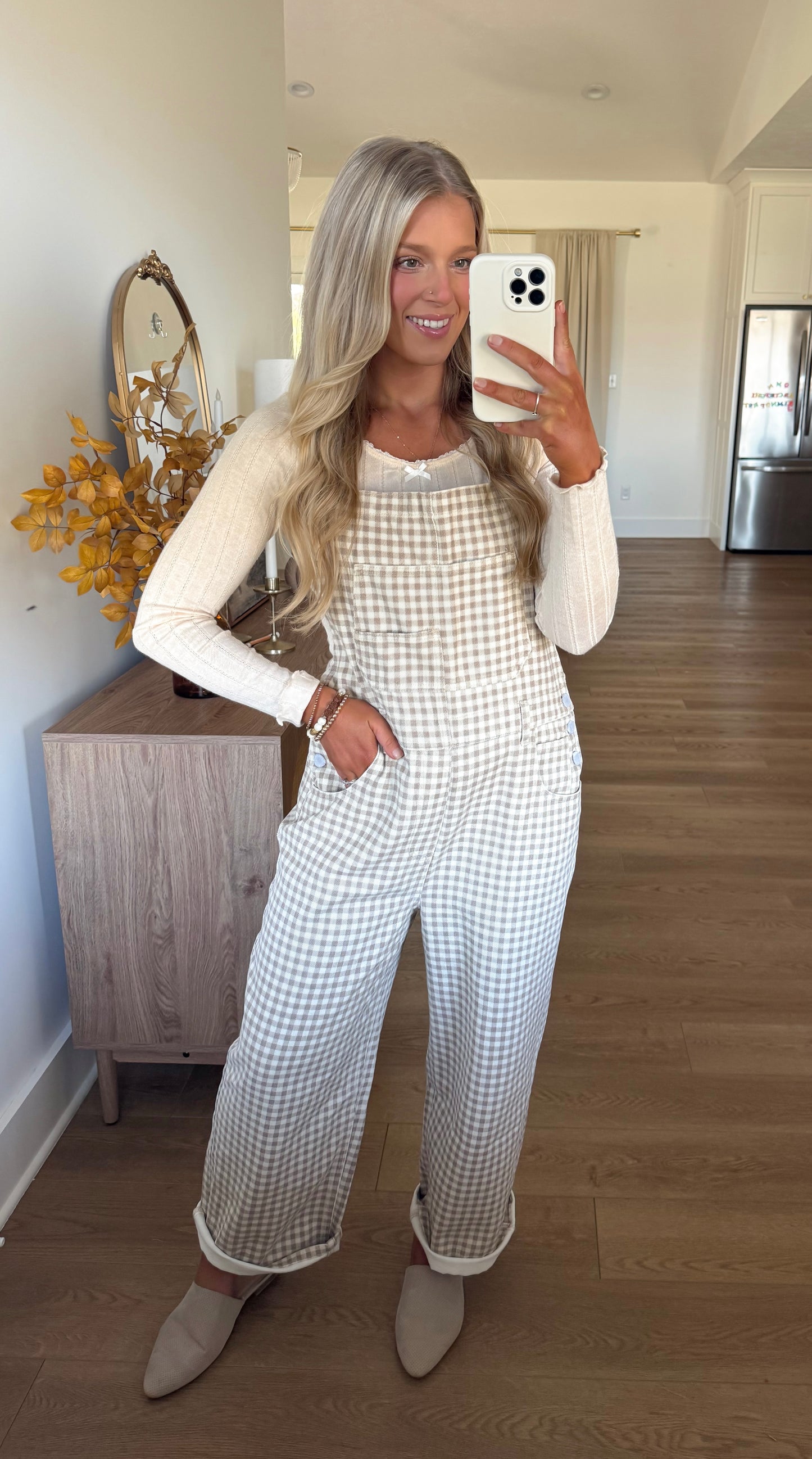 Lenox Gingham Overalls - Cream/Taupe