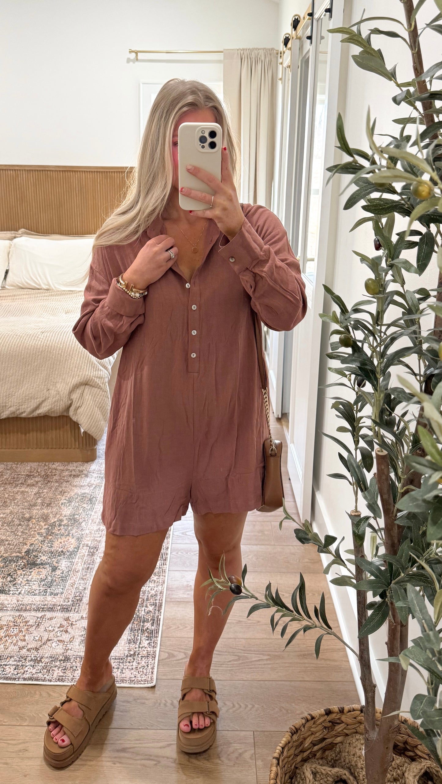 Linen Romper - Brick