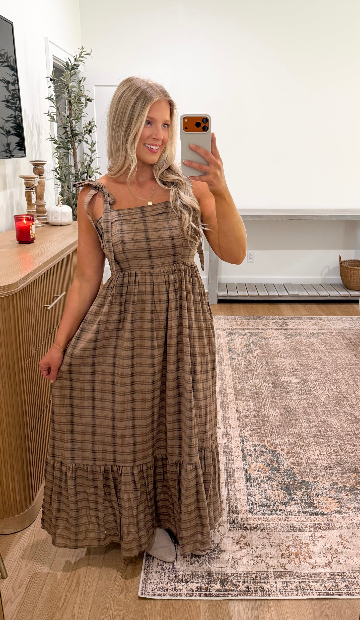 Cinnamon Plaid Maxi Dress