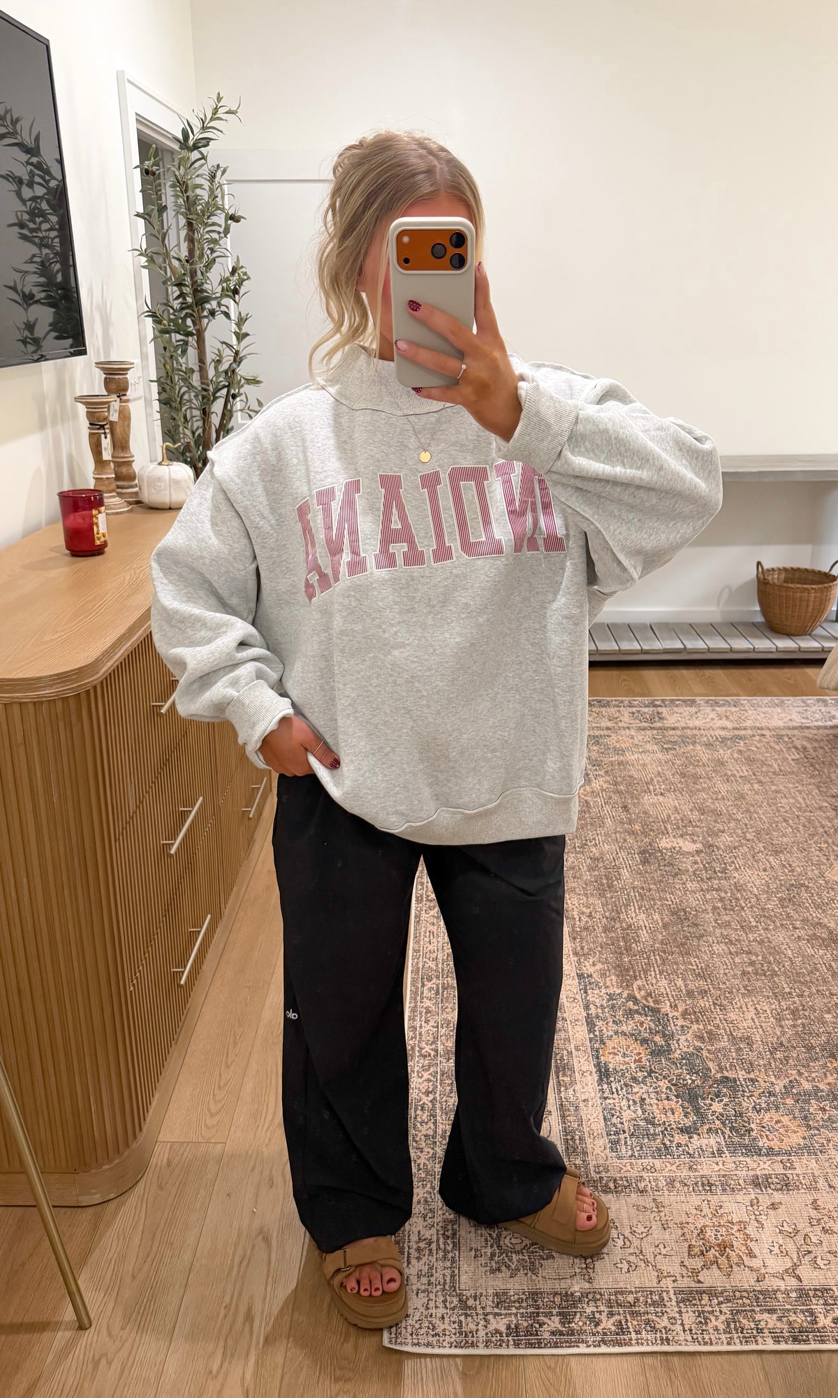 Indiana Candy Striped Mock Neck - Heather Grey