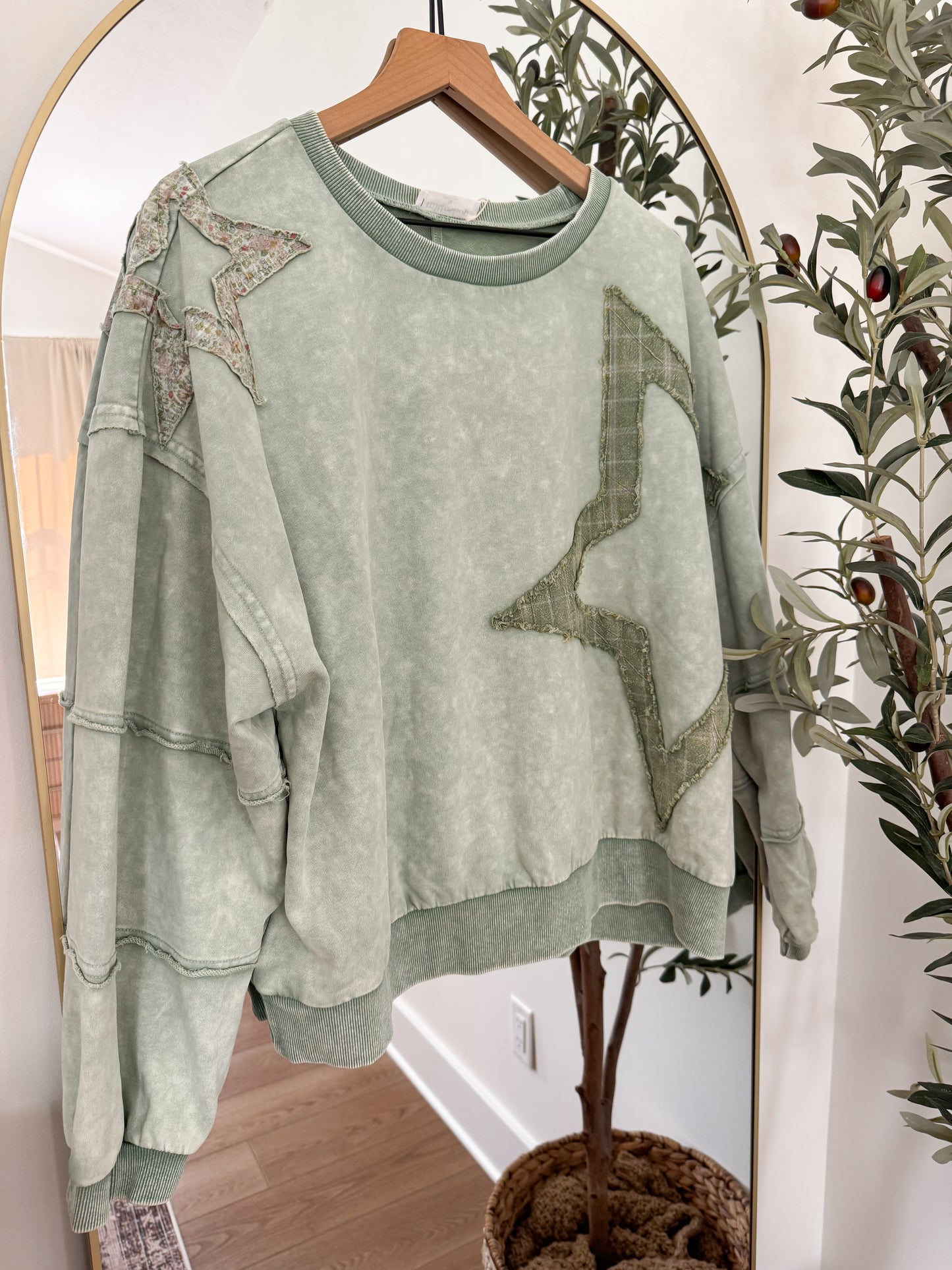Starstruck Patchwork Pullover - Sage