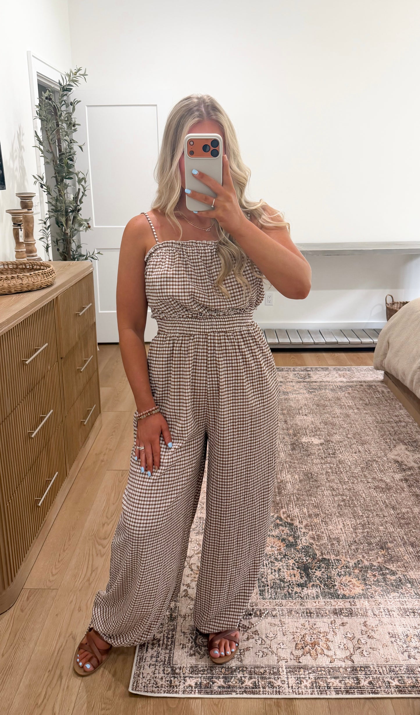 Gingham Jumpsuit - Brown