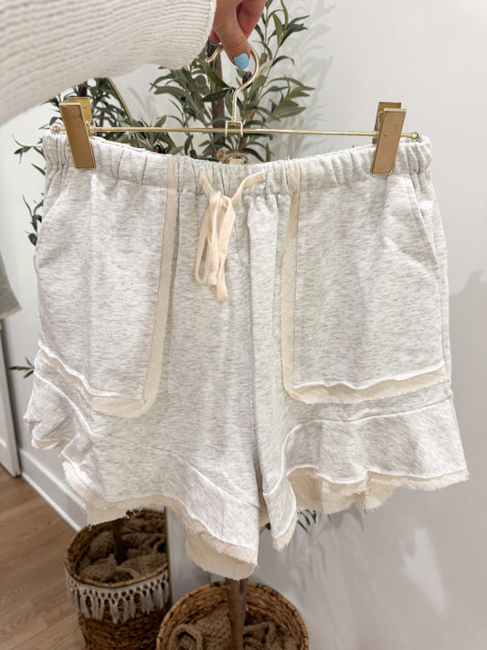 Weekend Reset Ruffle Shorts - Grey SMALL