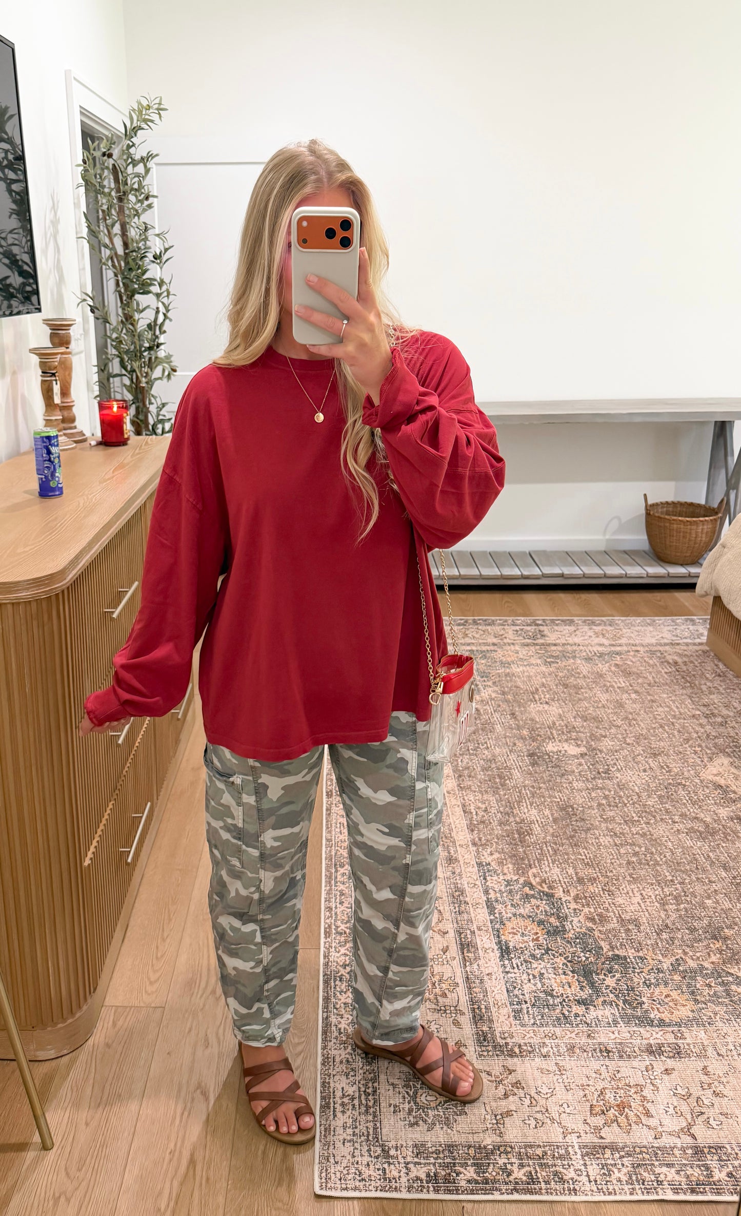 Oversized Long Sleeve Top - Dark Red
