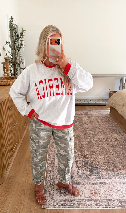 America Embroidered Crewneck - SMALL