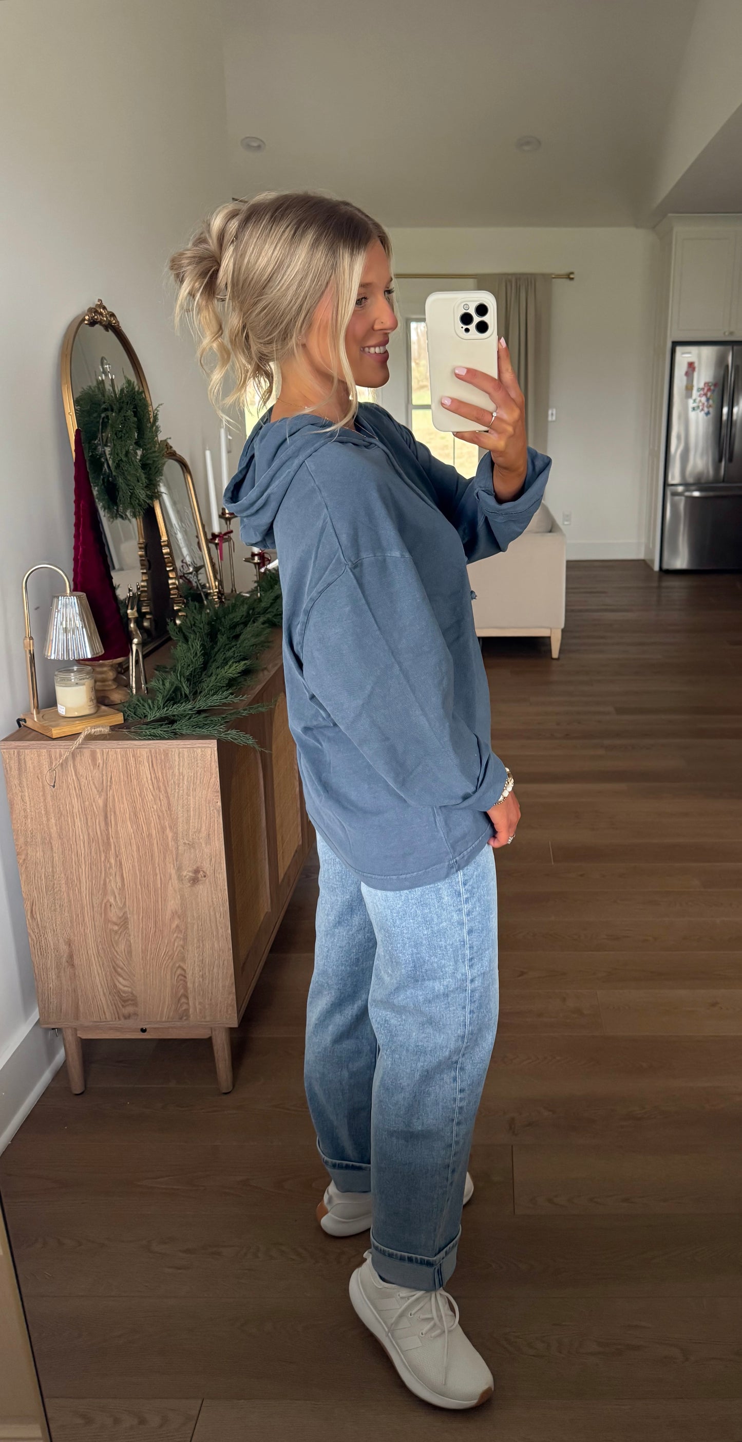 Mineral Washed Hooded Pullover - Dusty Navy