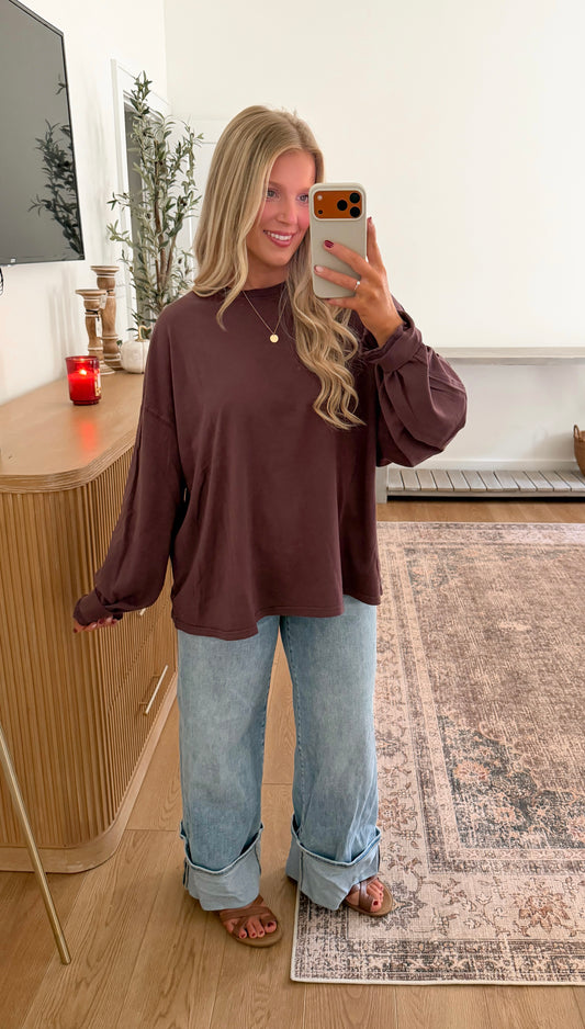 Oversized Long Sleeve Top - Cocoa