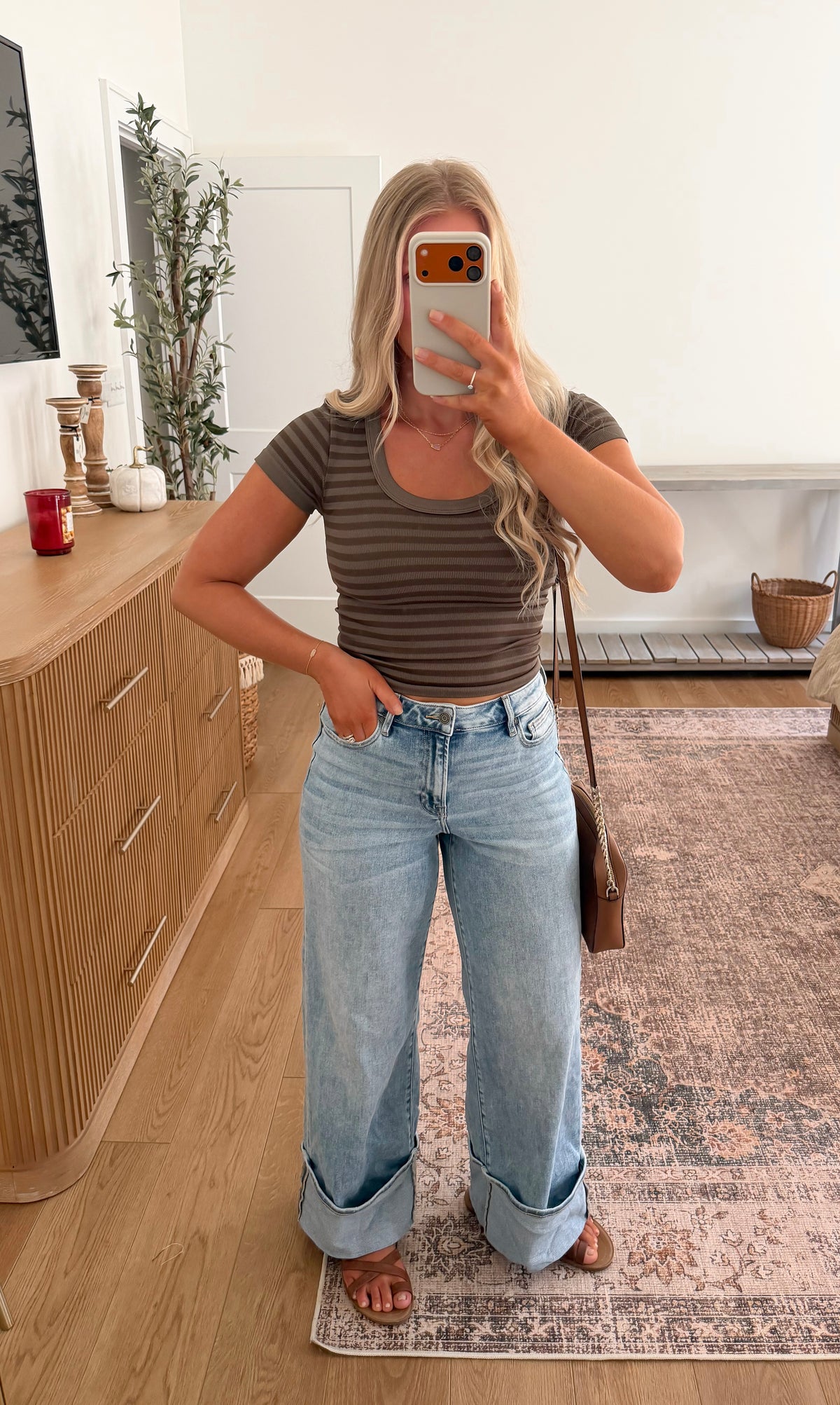 Striped Seamless Scoop Neck - Olive