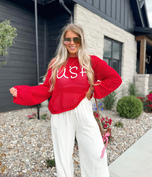 USA Crochet Sweater - Red