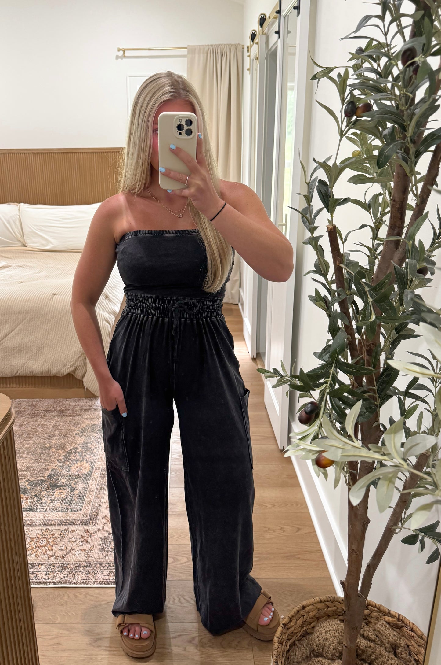 Strapless Jumpsuit - Washed Black