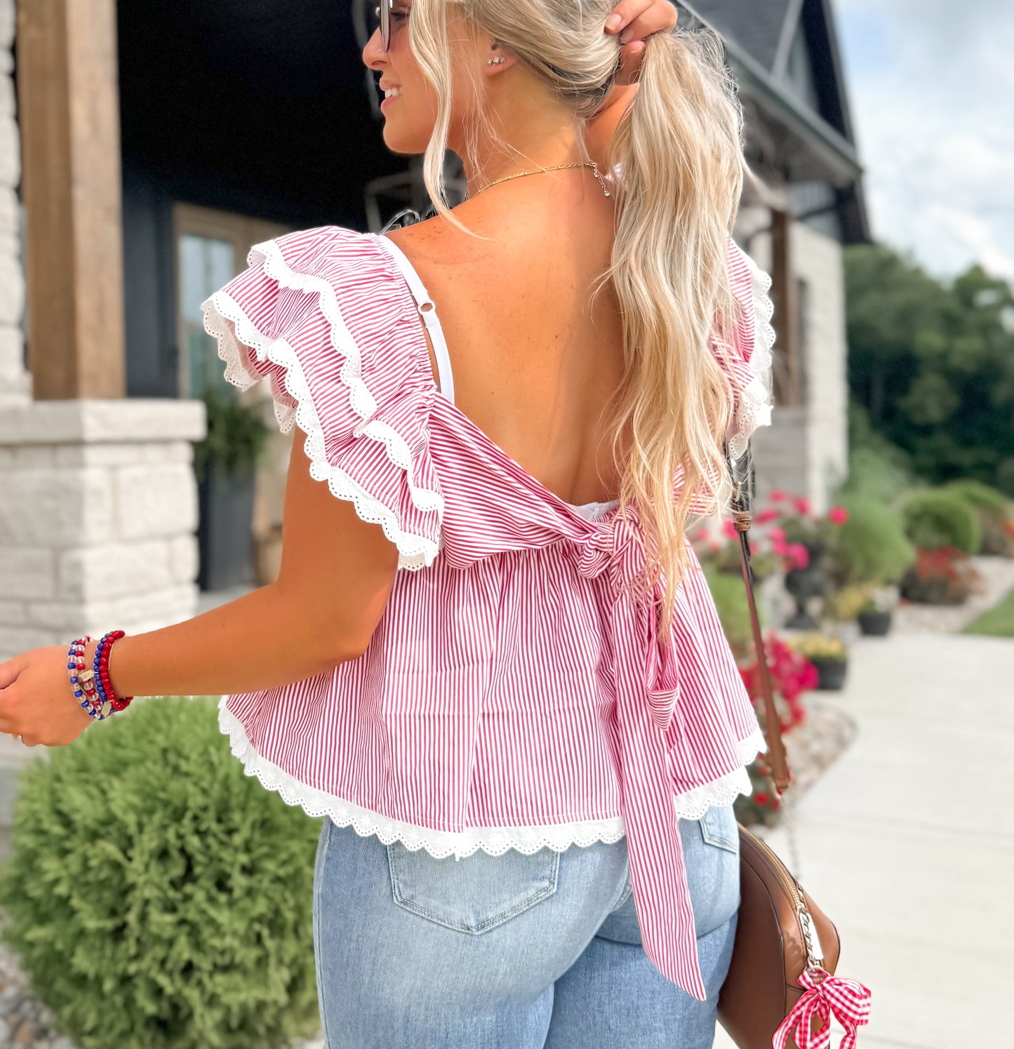 Flutter Sleeve Peplum Top - Red