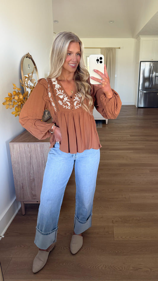 Whispering Pines Blouse - Camel