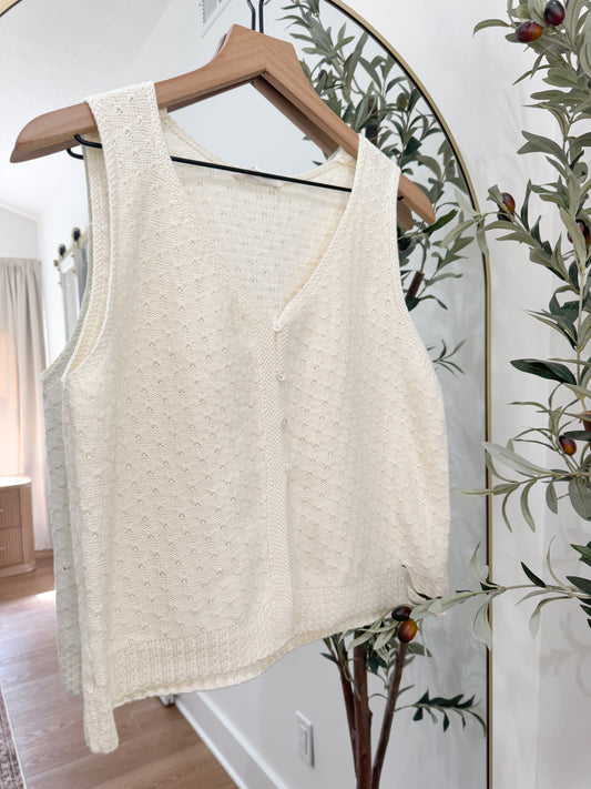 Pointelle Knit Vest - Cream