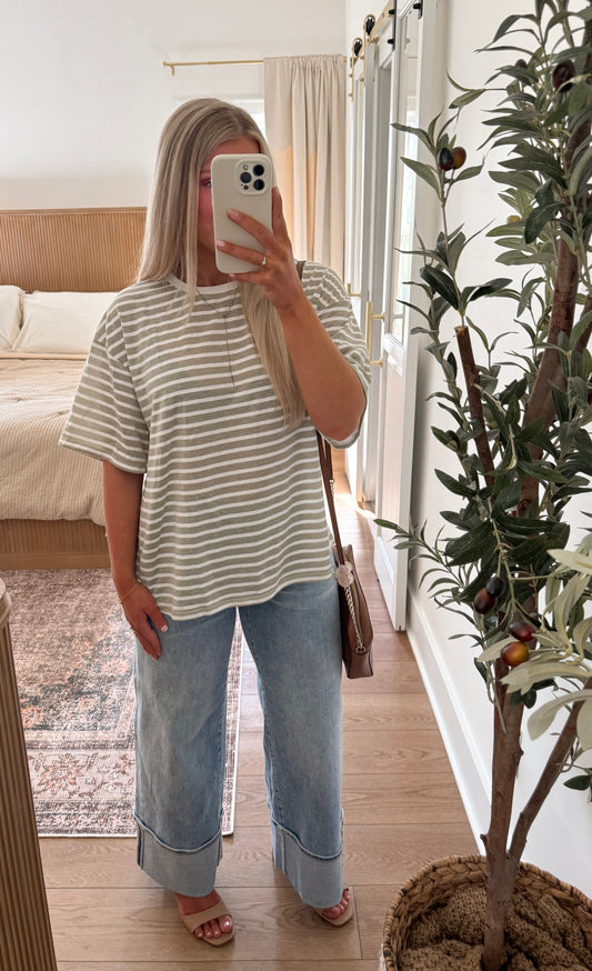 Hayden Striped Tee - Sage
