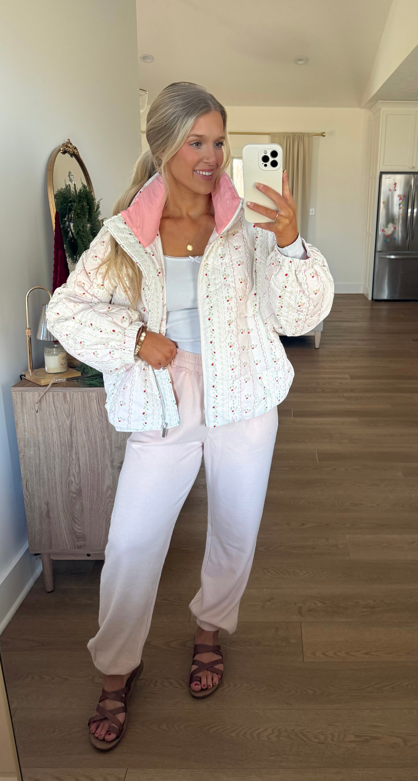 Floral Strawberry Puffer Jacket