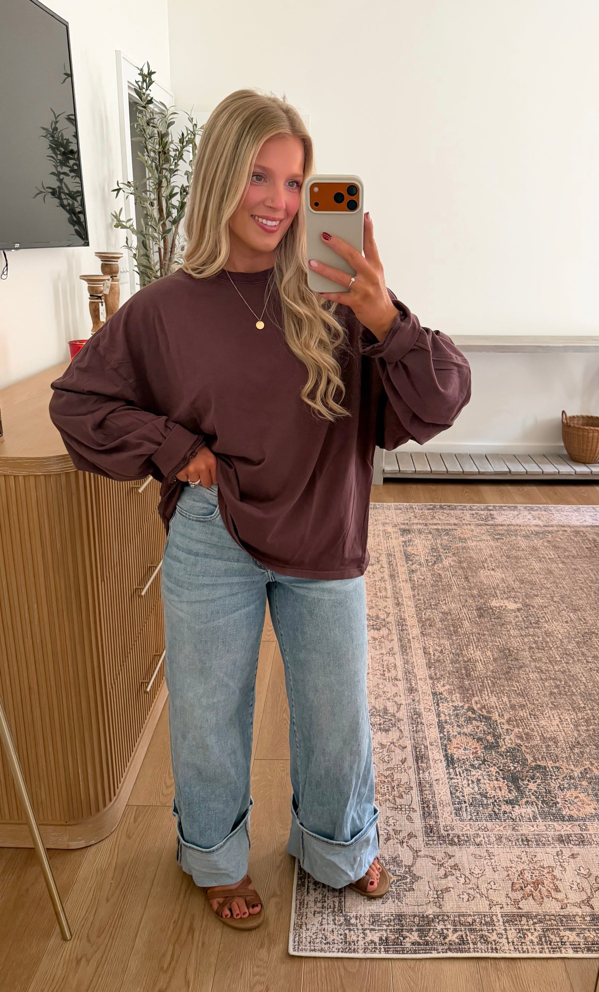 Oversized Long Sleeve Top - Cocoa