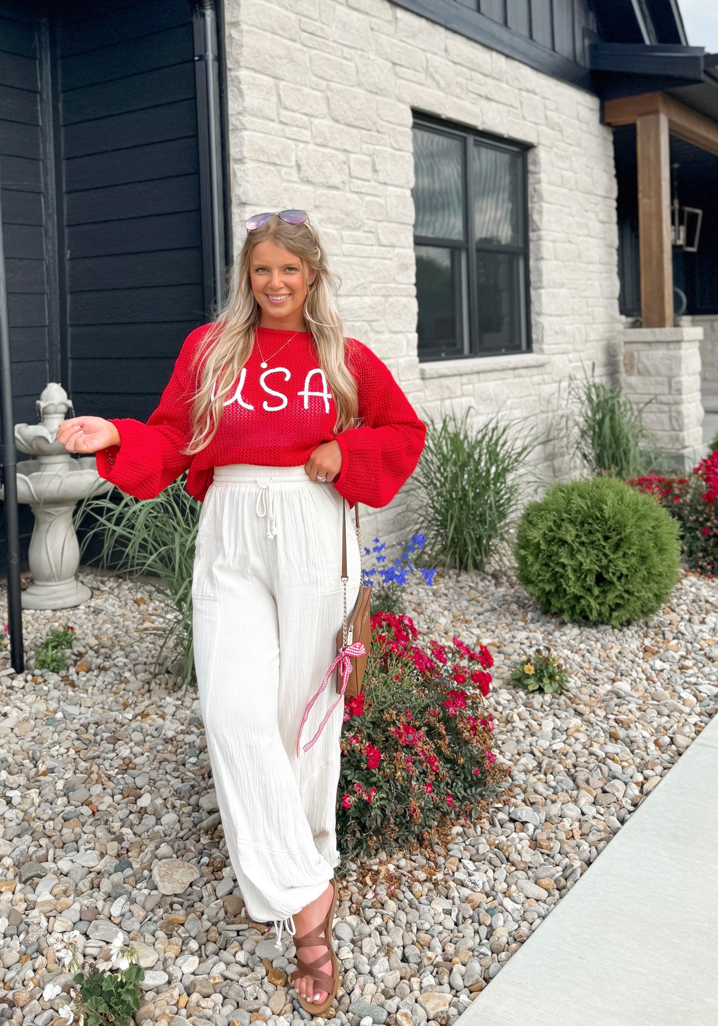 USA Crochet Sweater - Red