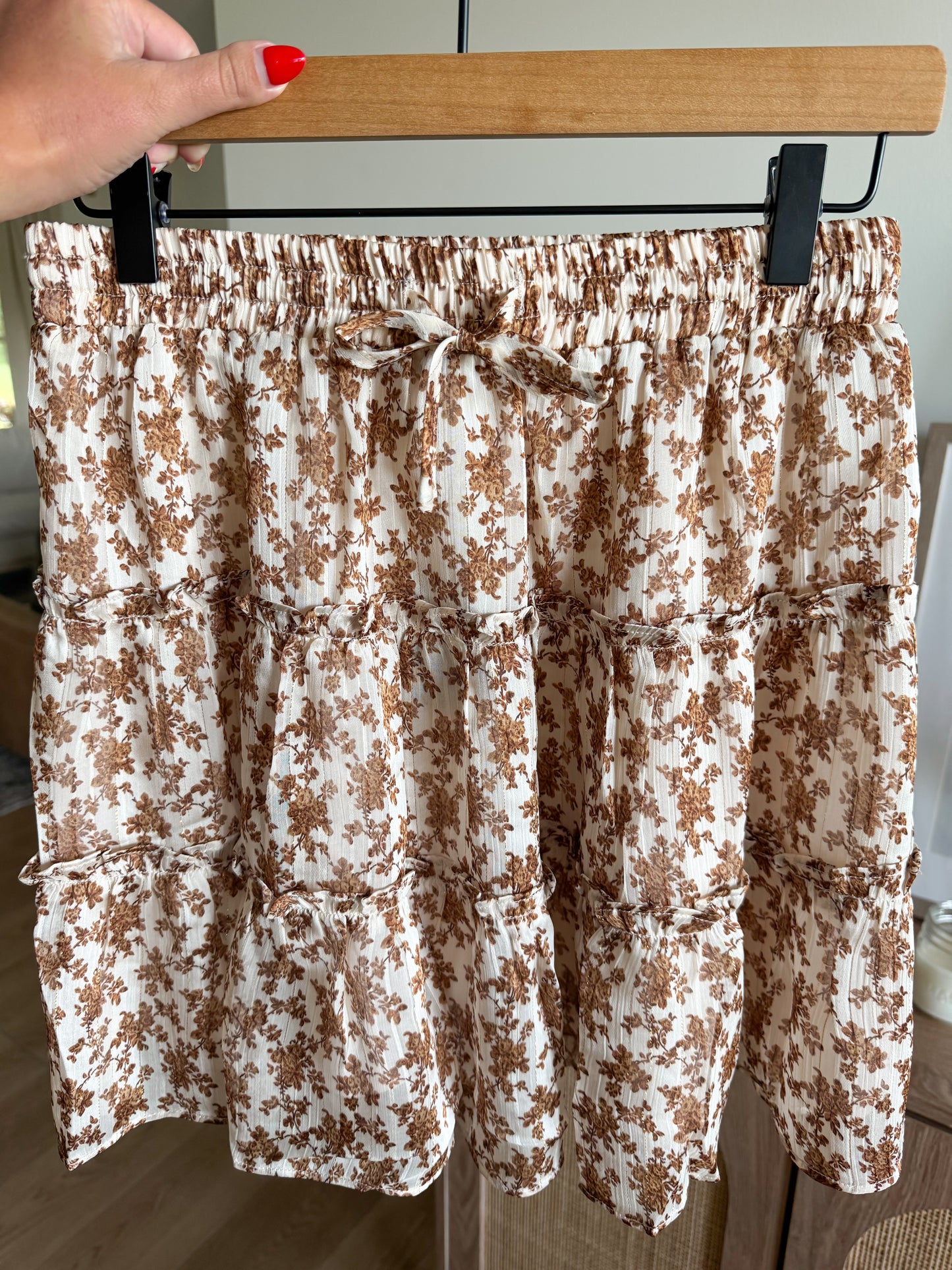 Neutral Floral Tiered Skirt