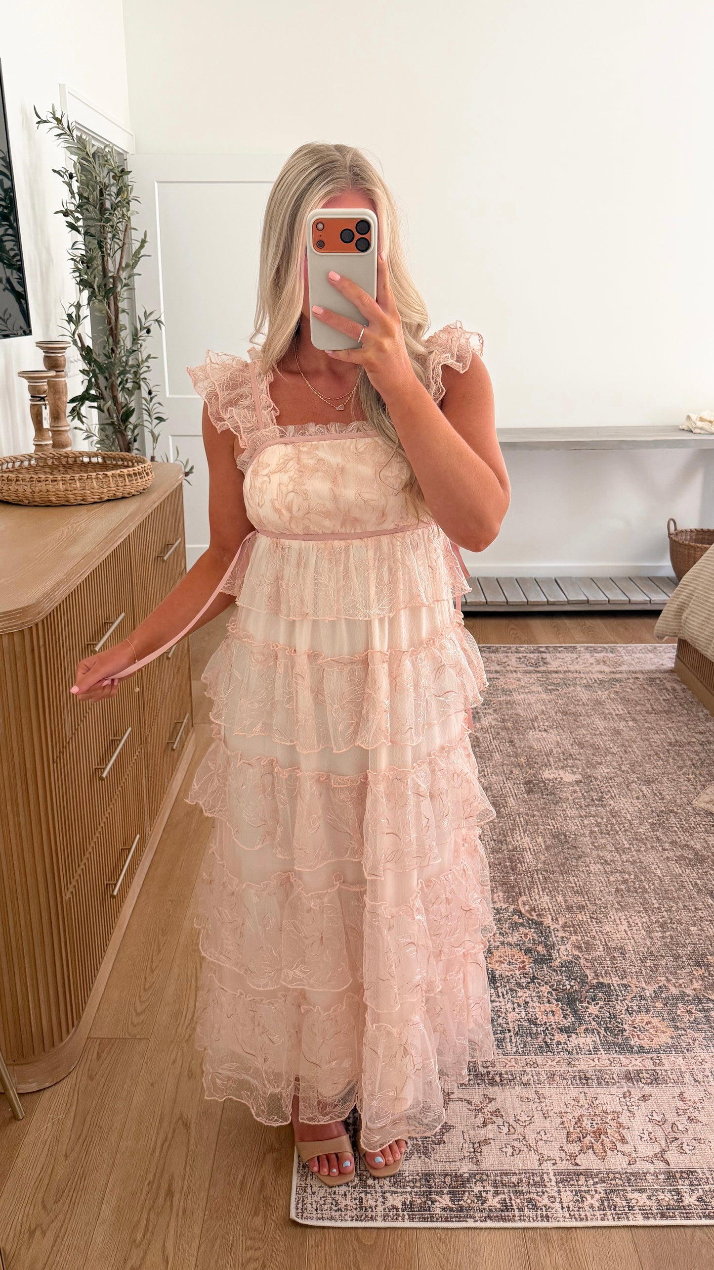 Lace Maxi Dress - Muted Pink