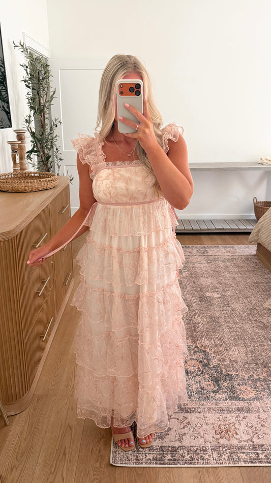 Lace Maxi Dress - Muted Pink