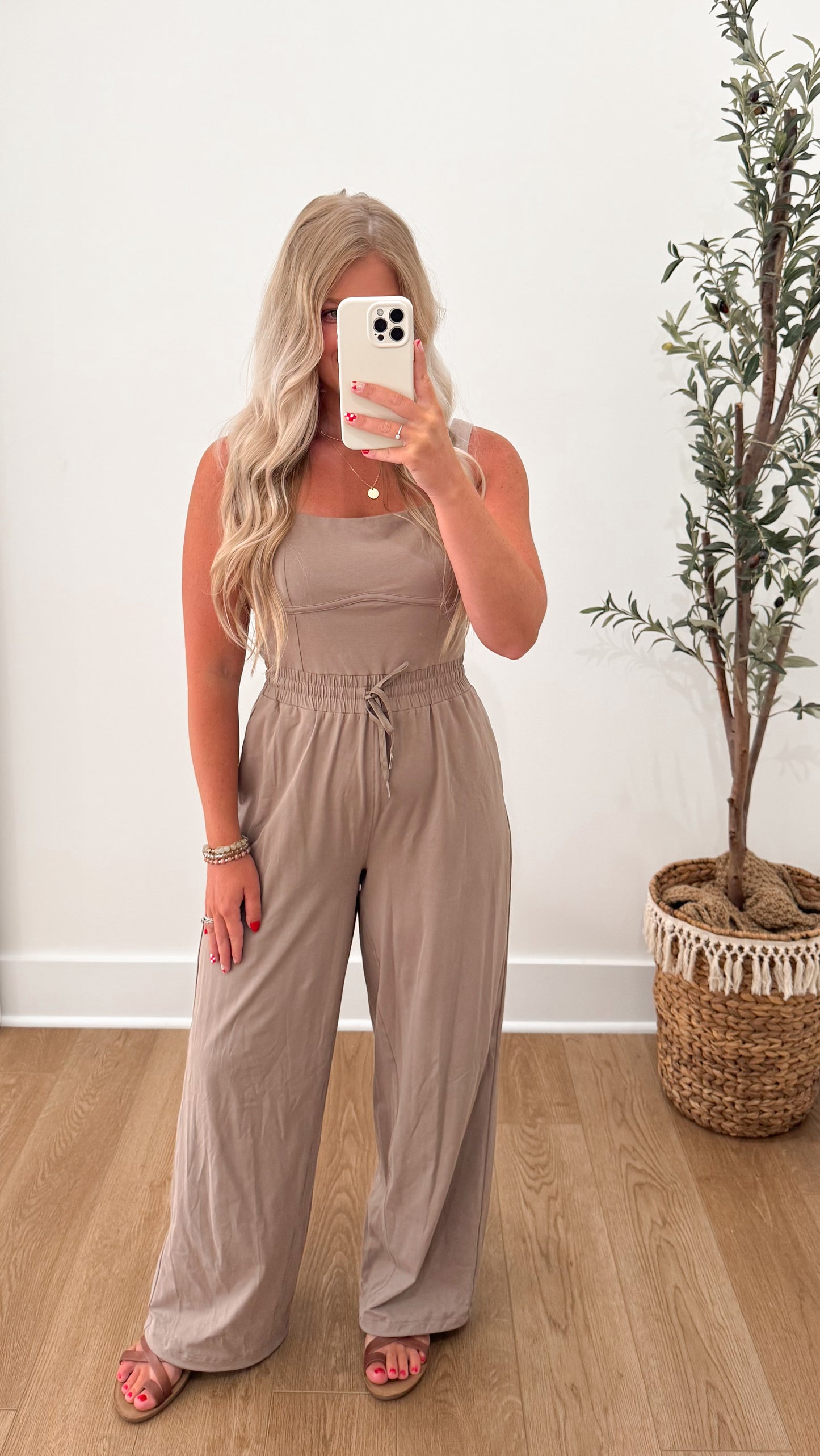 Square Neck Jumpsuit - Mushroom