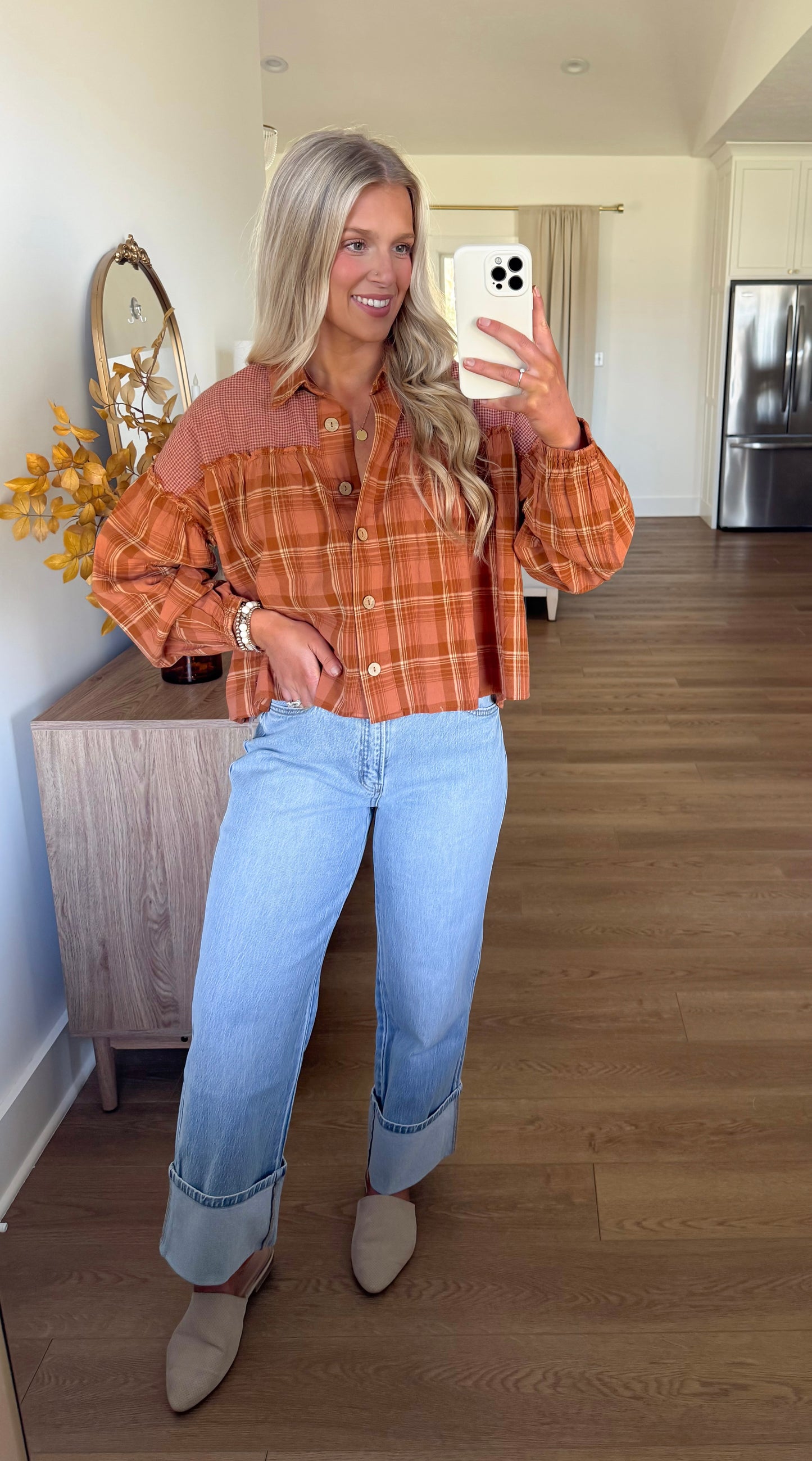 Willow Cropped Flannel - Rust