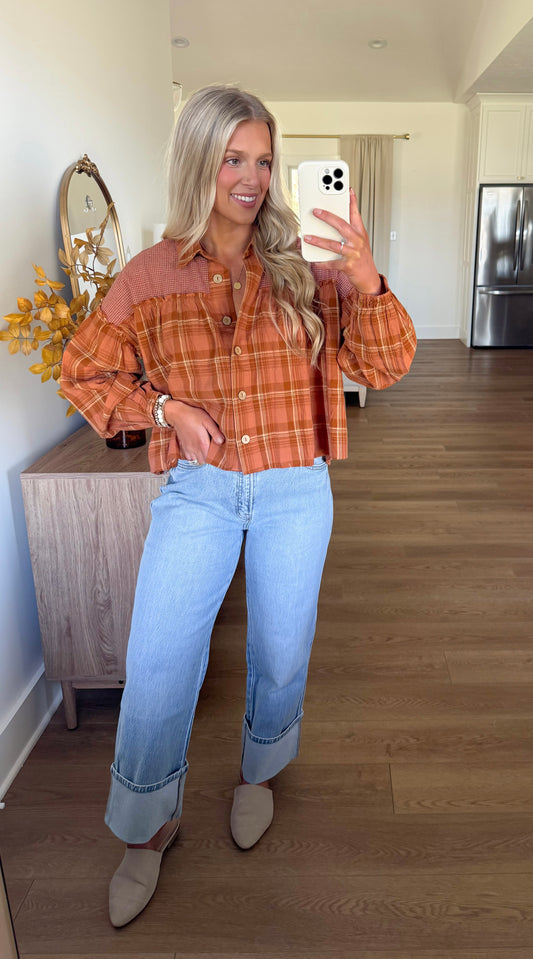 Willow Cropped Flannel - Rust