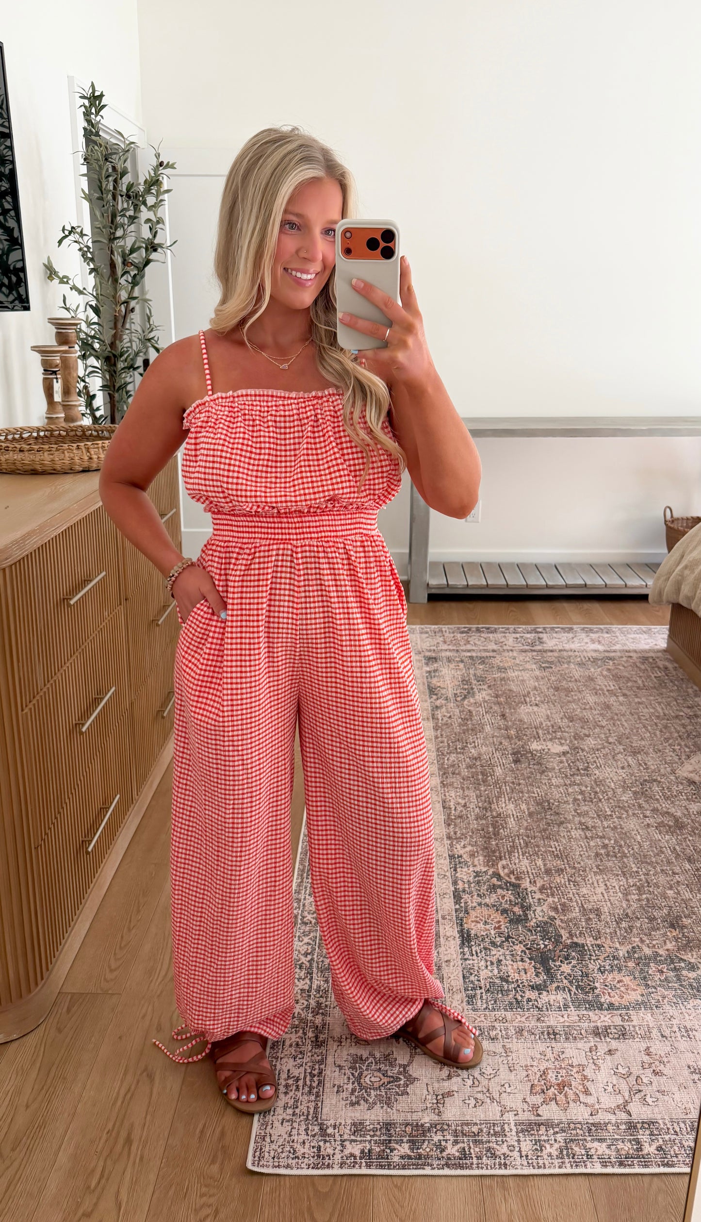 All American Gingham Jumpsuit - Red