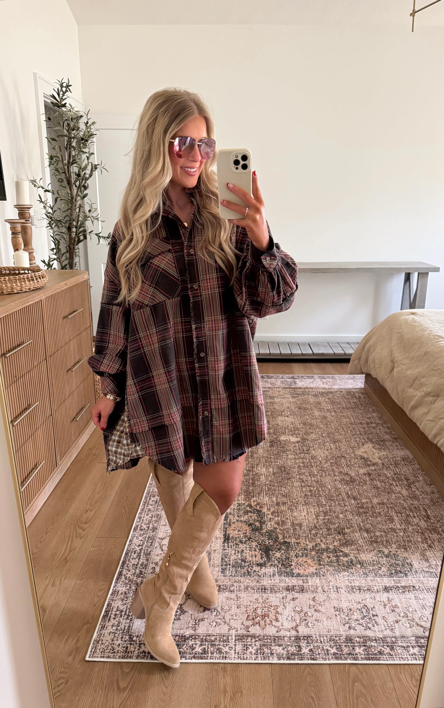Plaid Distressed Flannel Dress