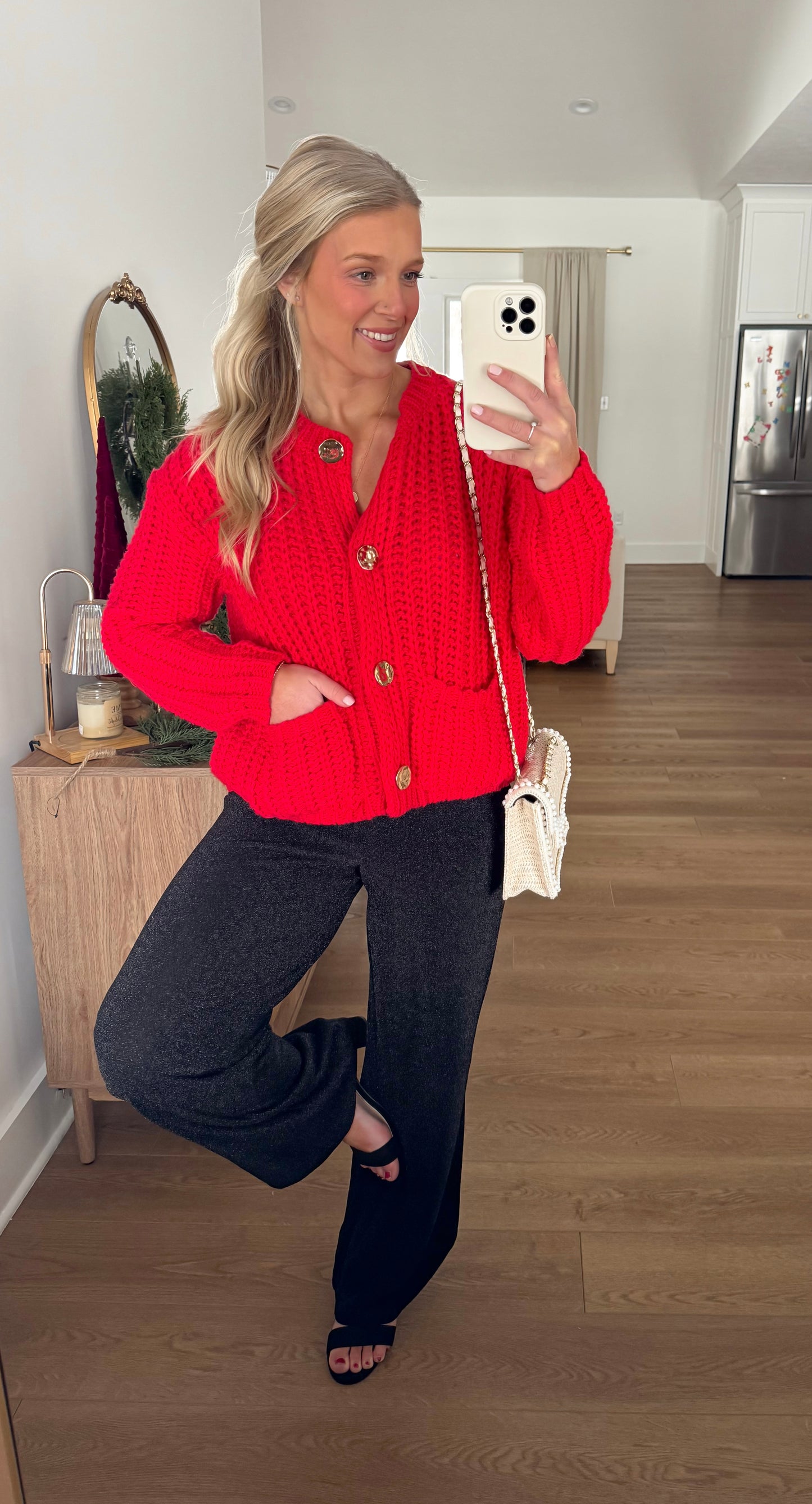 Chunky Knit Cardigan - Red