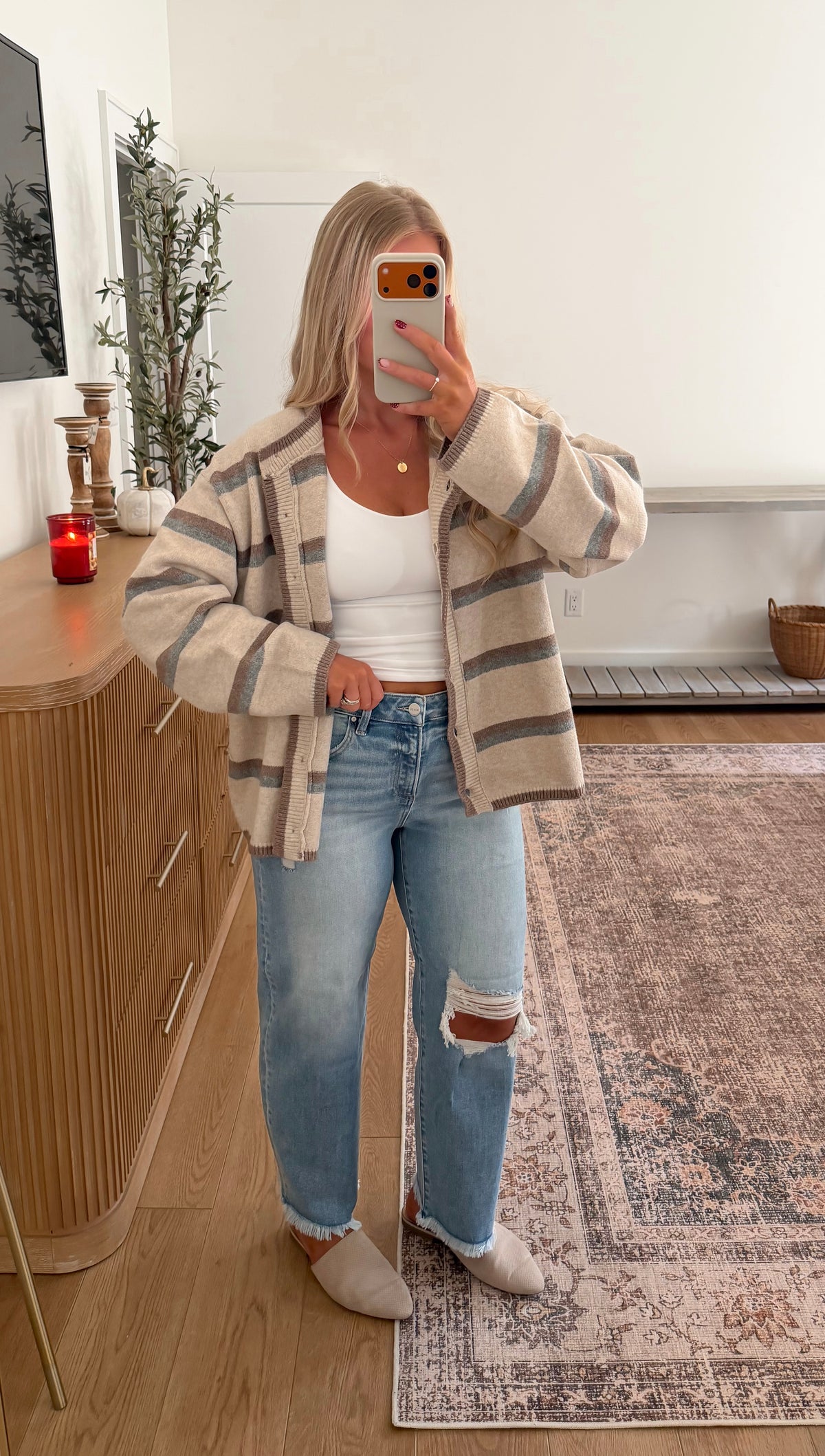 Oversized Timeless Striped Cardigan - Oatmeal
