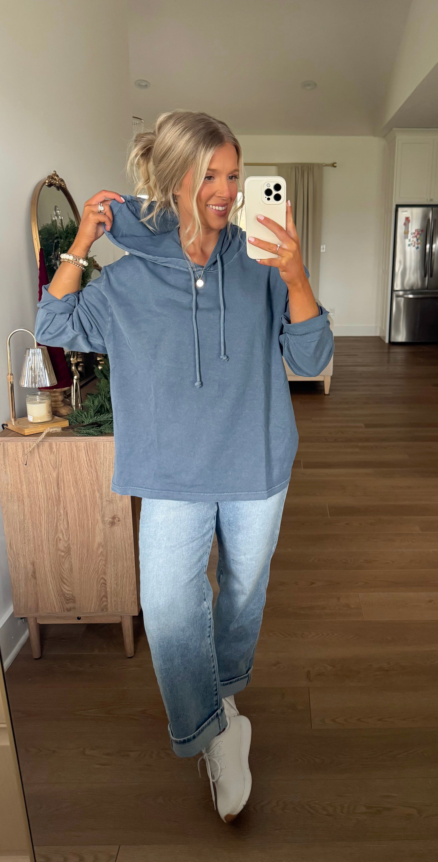 Mineral Washed Hooded Pullover - Dusty Navy