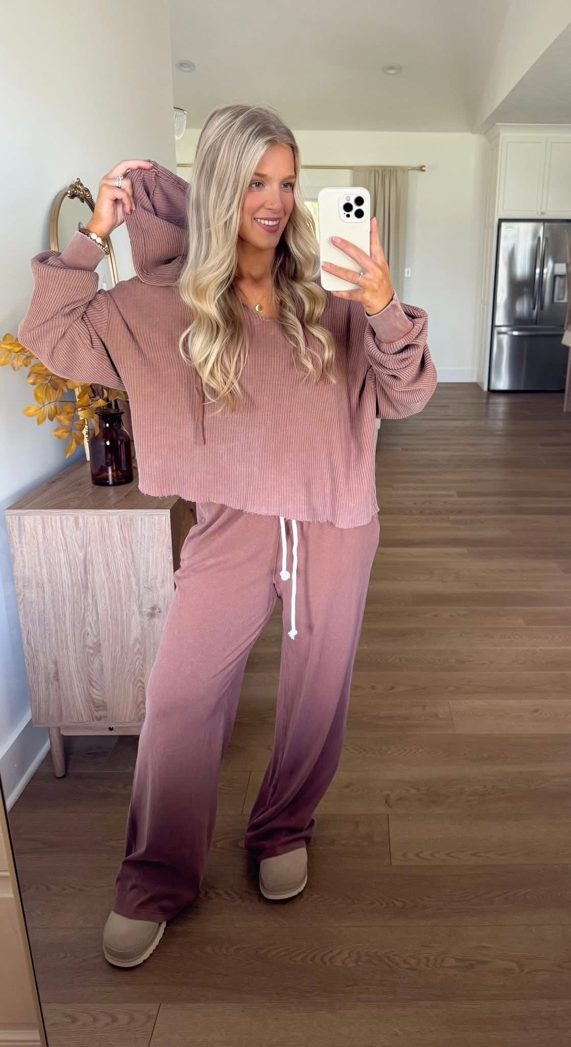 Waffle Knit Hoodie - Chestnut