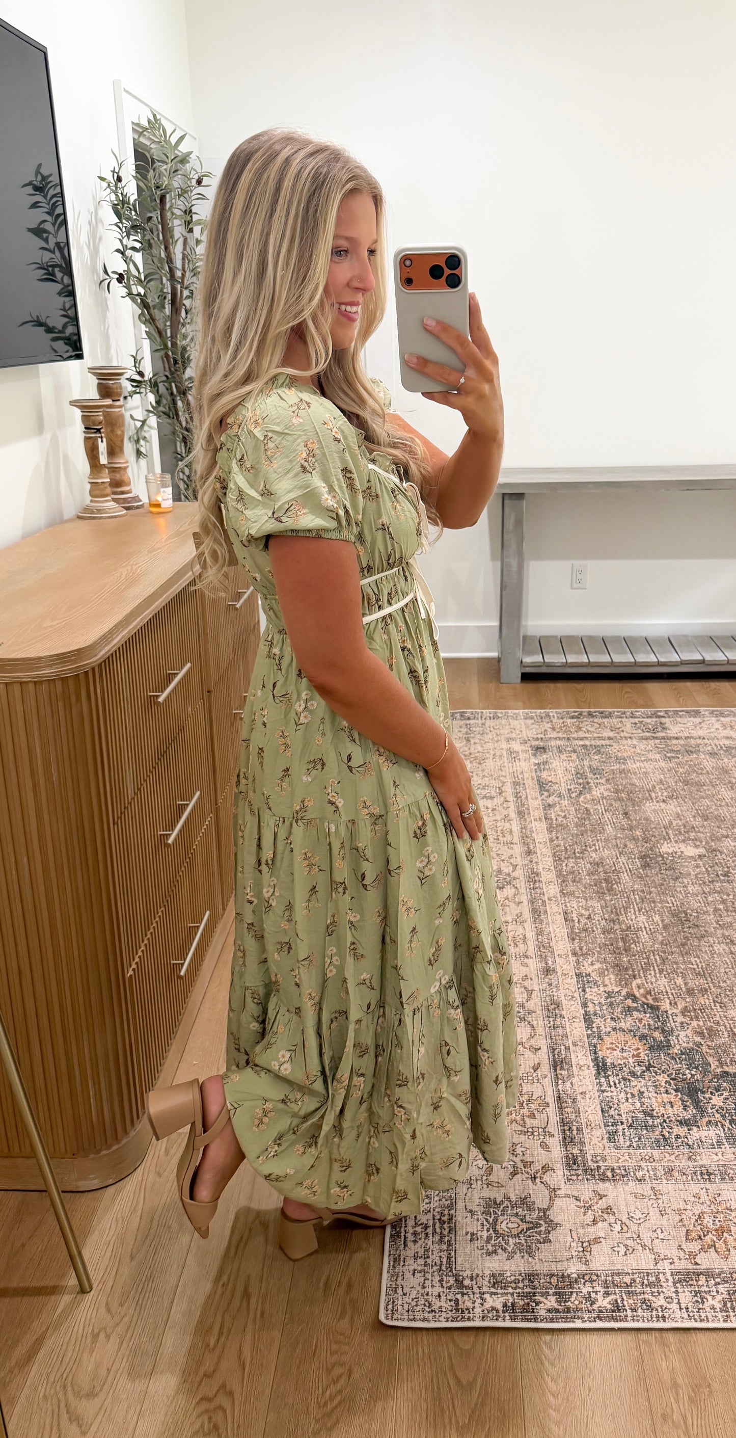 Autumn Blossoms Dress - Light Olive
