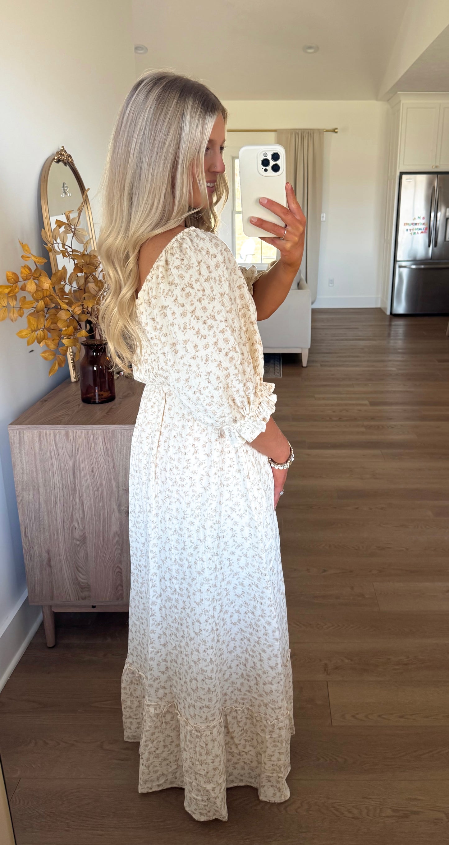 Beige Floral Maxi Dress