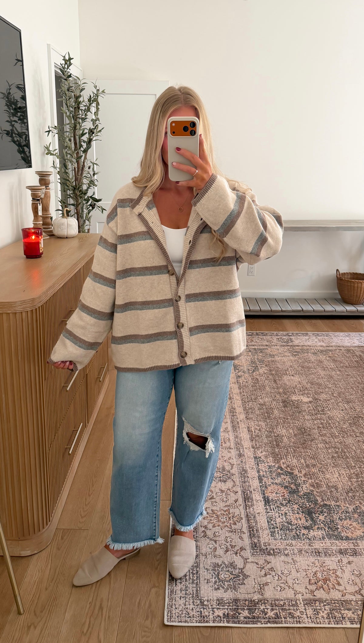 Oversized Timeless Striped Cardigan - Oatmeal