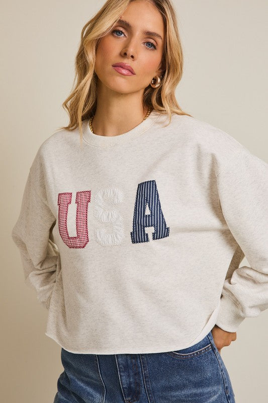 USA Embroidered Crewneck - Heather Grey