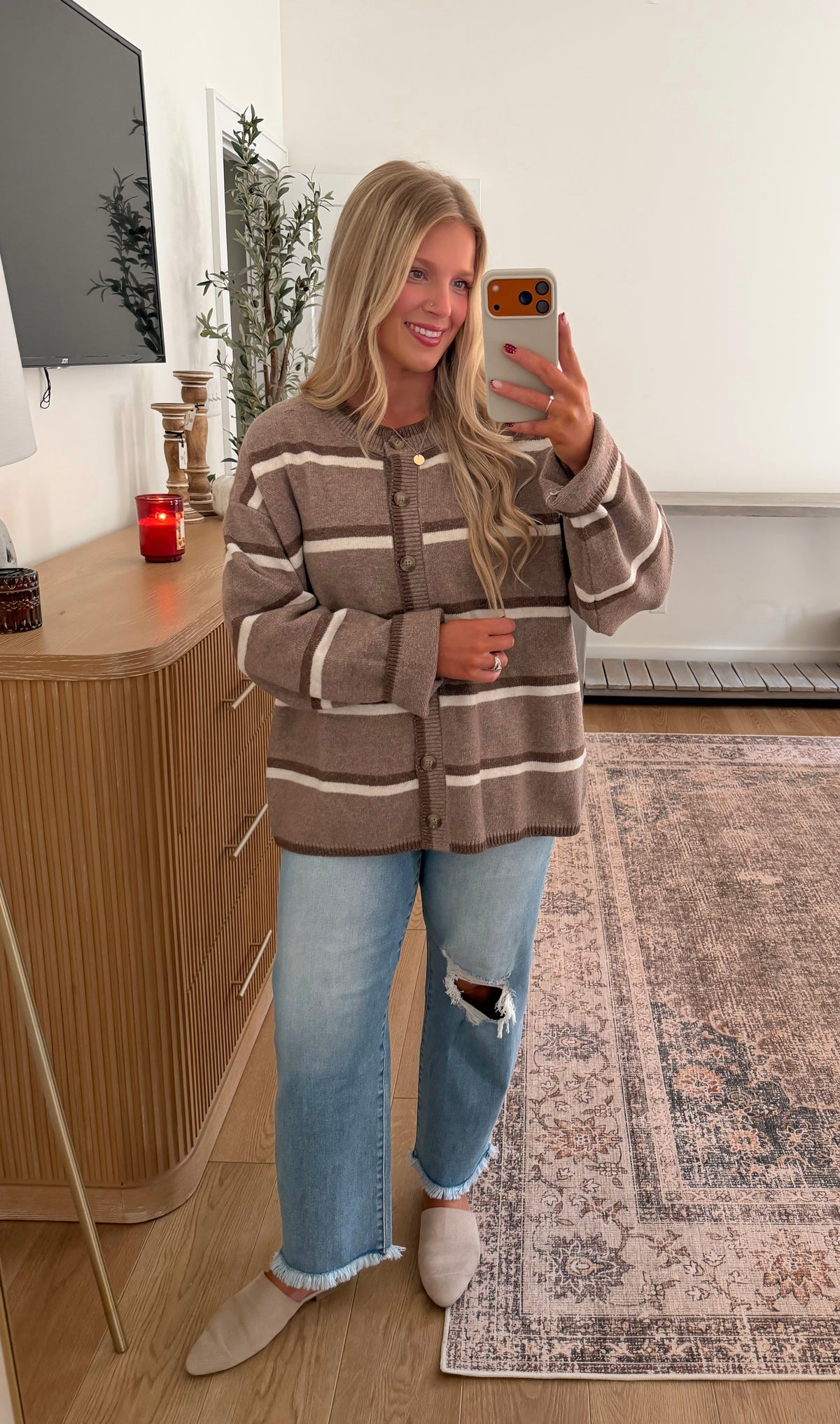 Oversized Timeless Striped Cardigan - Mocha (restocking 10.5)