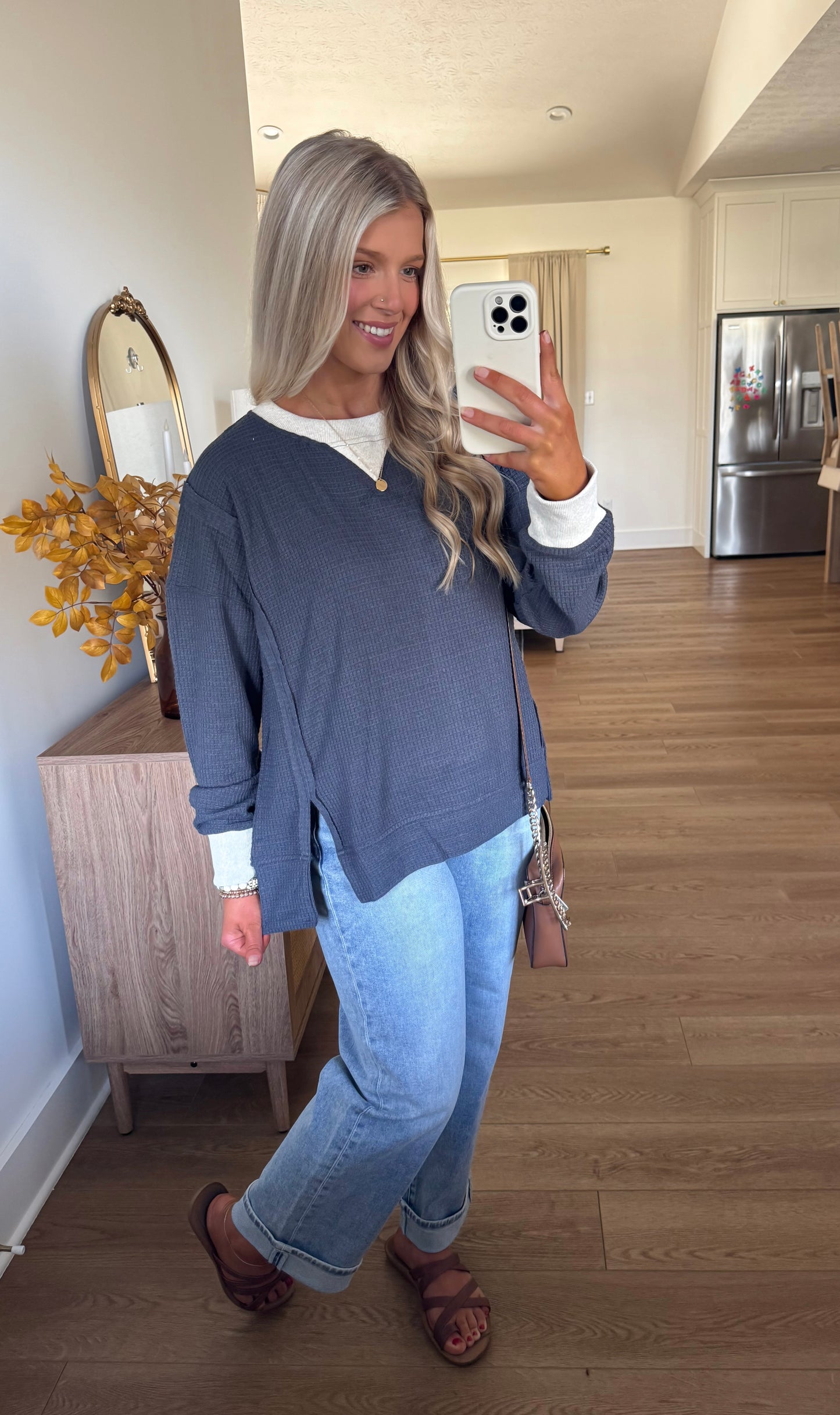 Feeling Good Waffle Sweater - Navy