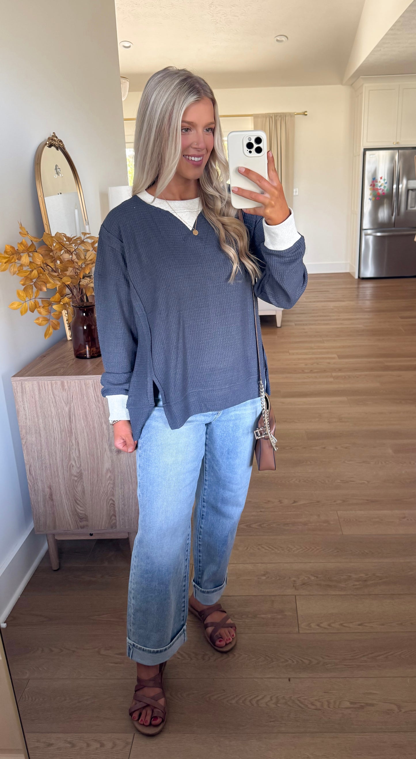 Feeling Good Waffle Sweater - Navy