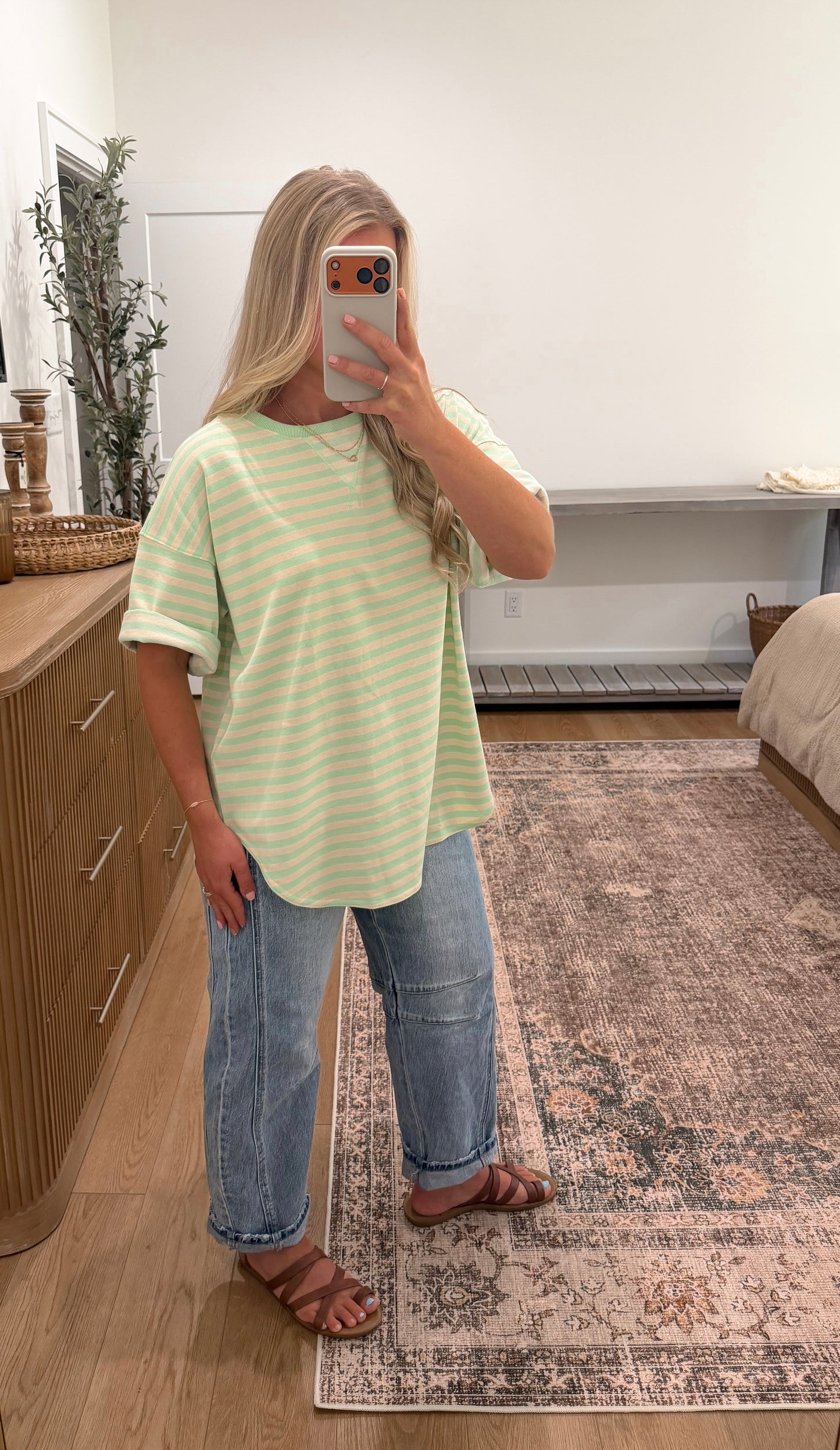 French Terry Oversized Tee - Green Cream