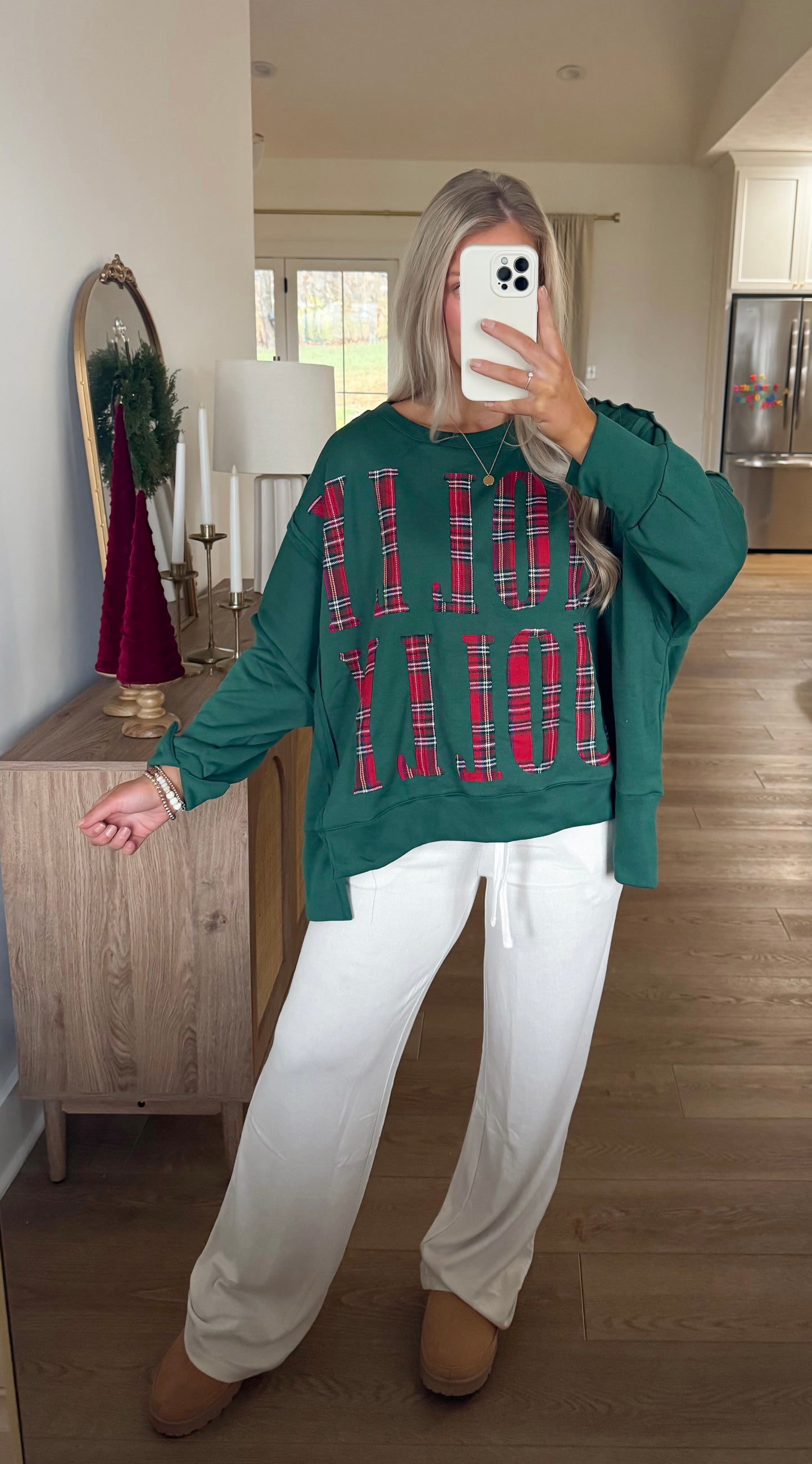 Plaid Holly Jolly Pullover