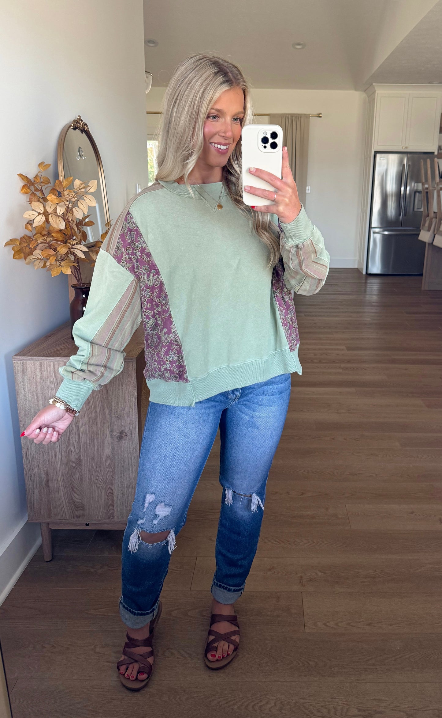 Mixed Media Pullover - Sage